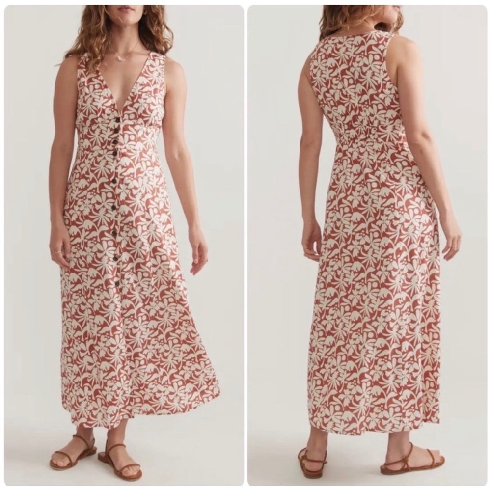 Marine Layer Boho Coastal Retro Camila Tropical Floral Maxi Dress Button M - Picture 2 of 9